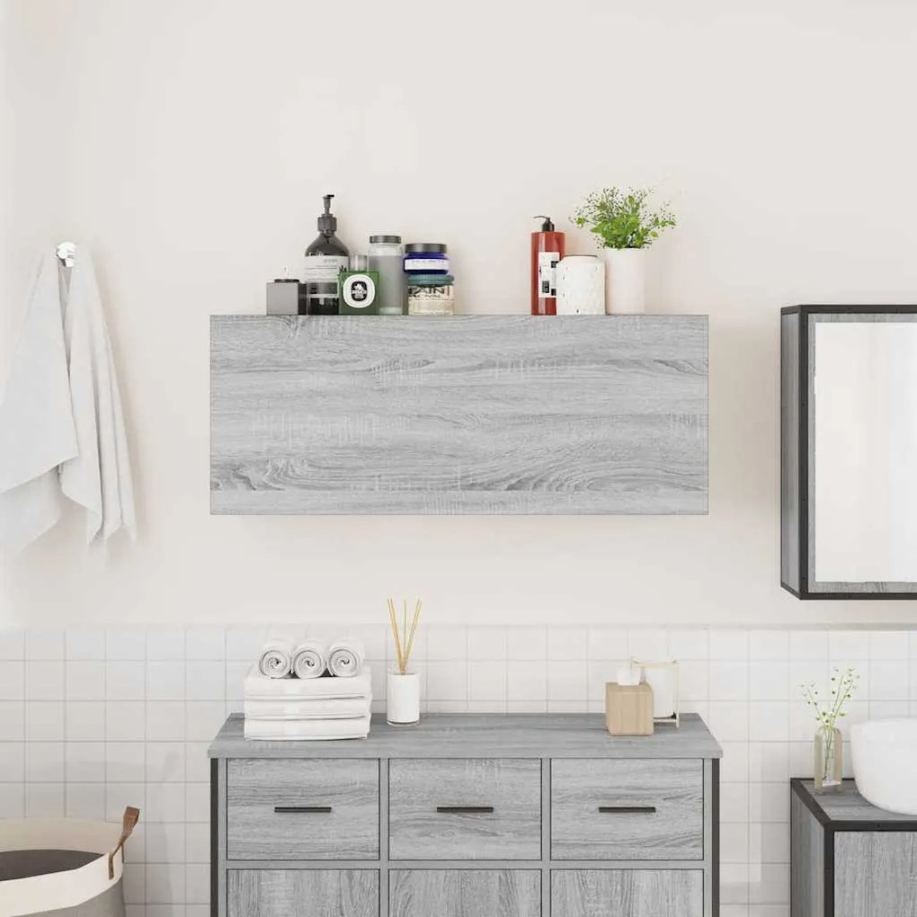 szürke sonoma szerelt fa fali fürdőszobaszekrény 100x25x40 cm