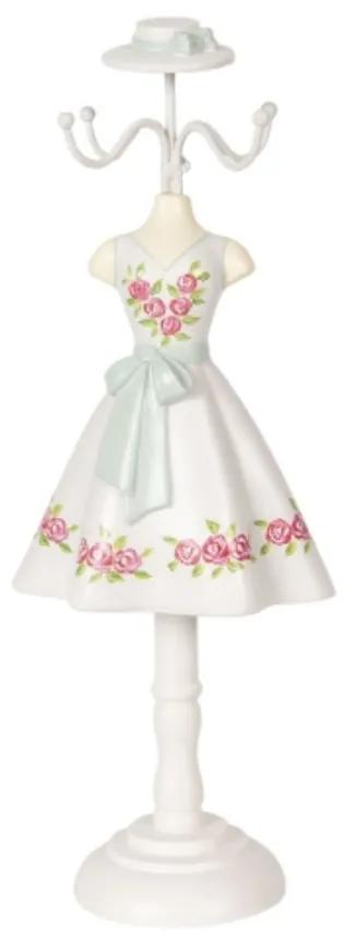 CLEEF.64465 Ékszertartó baba fehér ruhás rózsával, 12x8x32cm, műanyag
