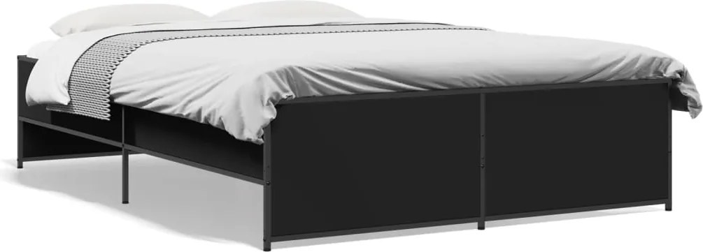 vidaXL fekete szerelt fa és fém ágykeret 135 x 190 cm