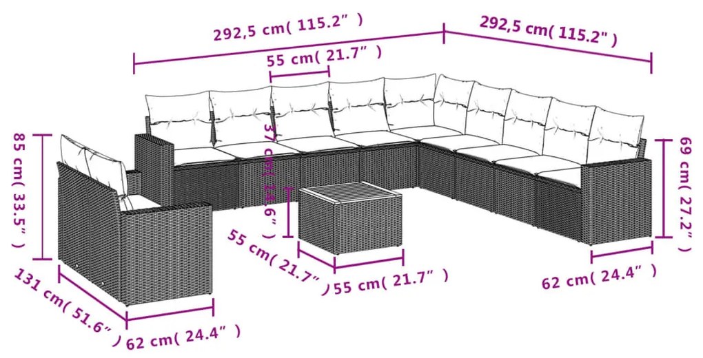 12 részes szürke polyrattan kerti ülőgarnitúra párnákkal