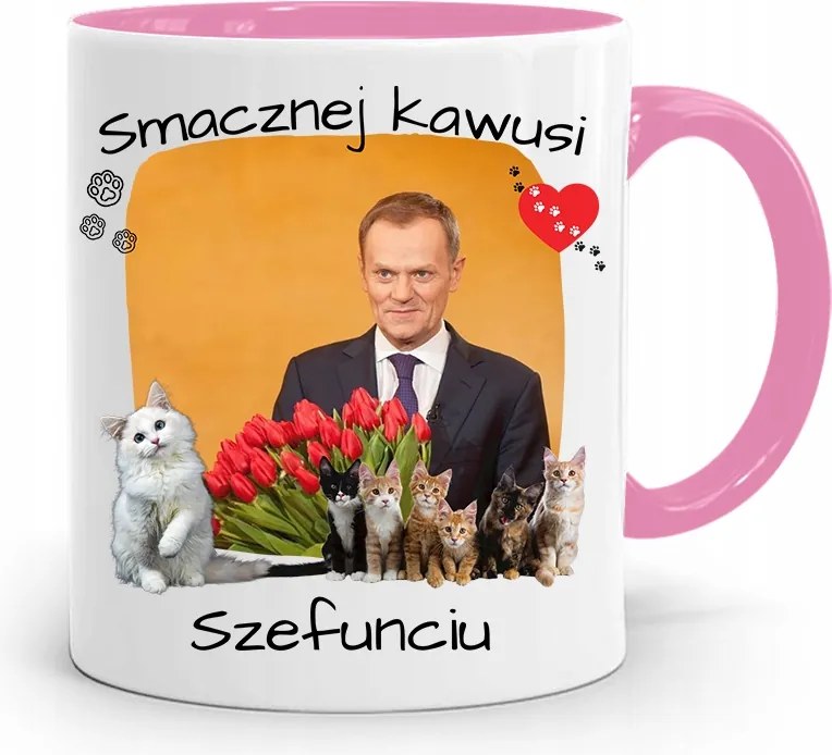 Donald Tusk Rózsaszín Bögre Platform Ajándék fényképes nyomtatással