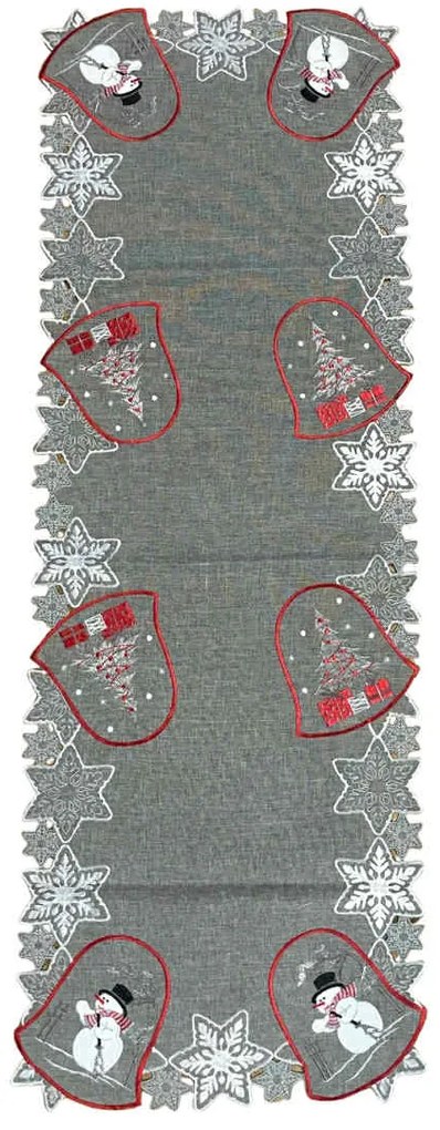 Karácsonyi hímzett terítő Szürke harangok 40x110 cm TiaHome