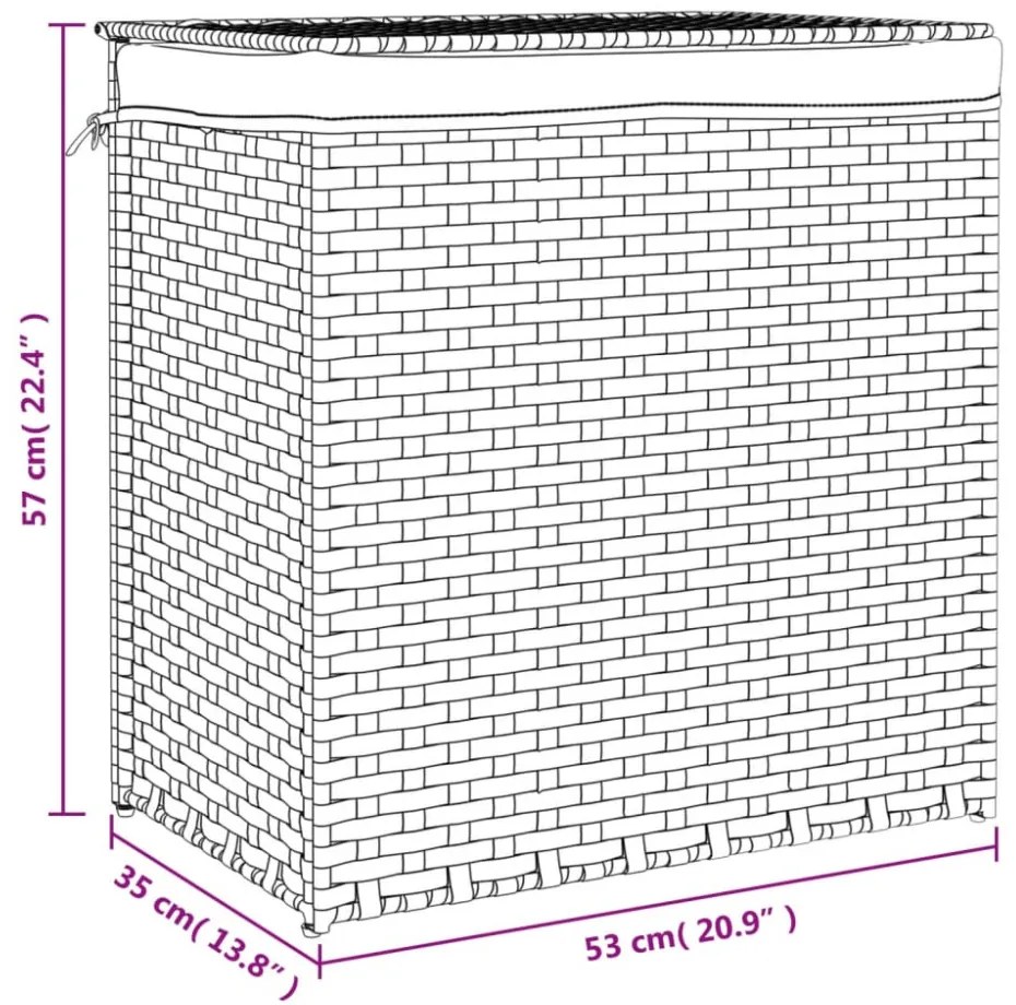 fekete polyrattan szennyeskosár 2 rekesszel 53x33x57 cm