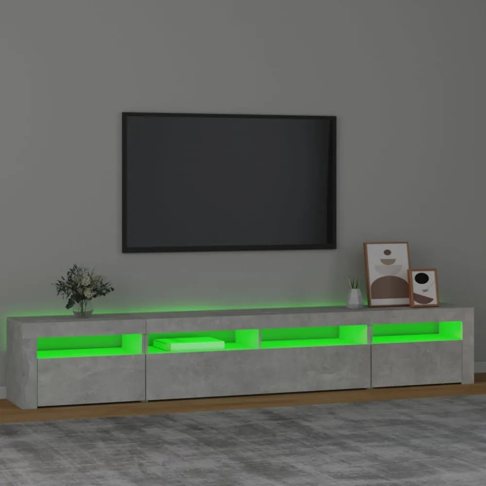 betonszürke TV-szekrény LED-lámpákkal 240x35x40 cm