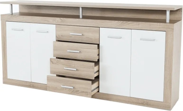 Komód, sonoma tölgyfa/fehér, JUNO - JACHIM NEW