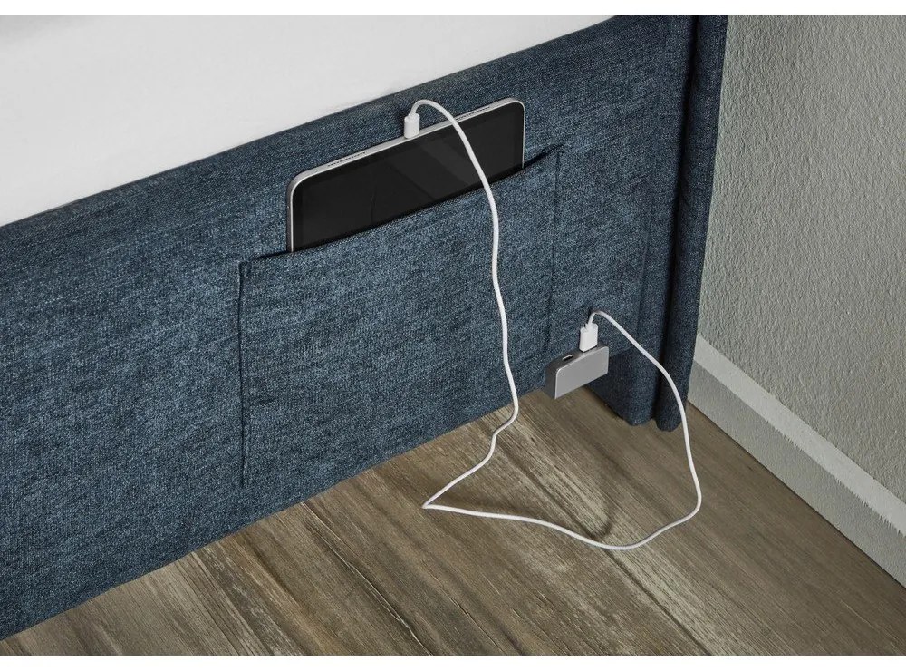 Sötétkék kárpitozott gyerekágy ágyrács nélkül 140x200 cm Fun – Meise Möbel