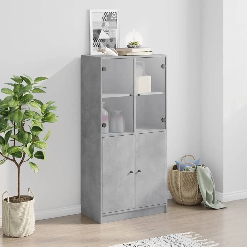betonszürke szerelt fa magasszekrény ajtókkal 68x37x142 cm