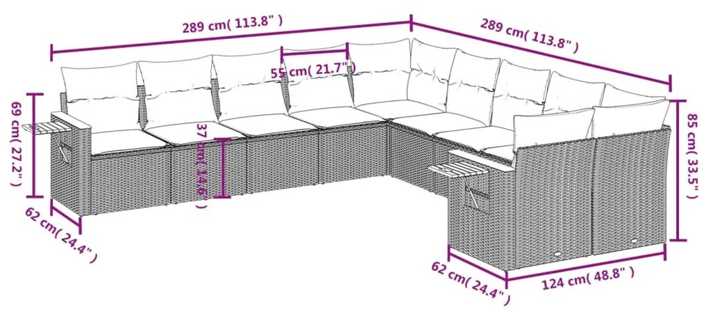 10 részes szürke polyrattan kerti ülőgarnitúra párnákkal