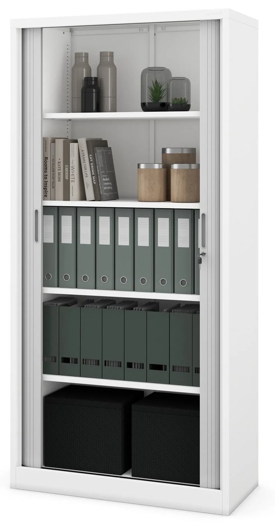 Fém szekrény harmonika ajtókkal DAMIAN, 900 x 1850 x 450 mm, fehér-szürke