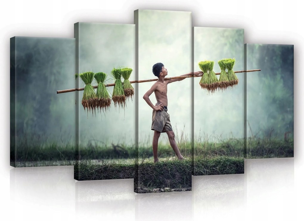 Vászonkép 100x60 Falu élet termés fiú természet munka nyugalom egyszerűség