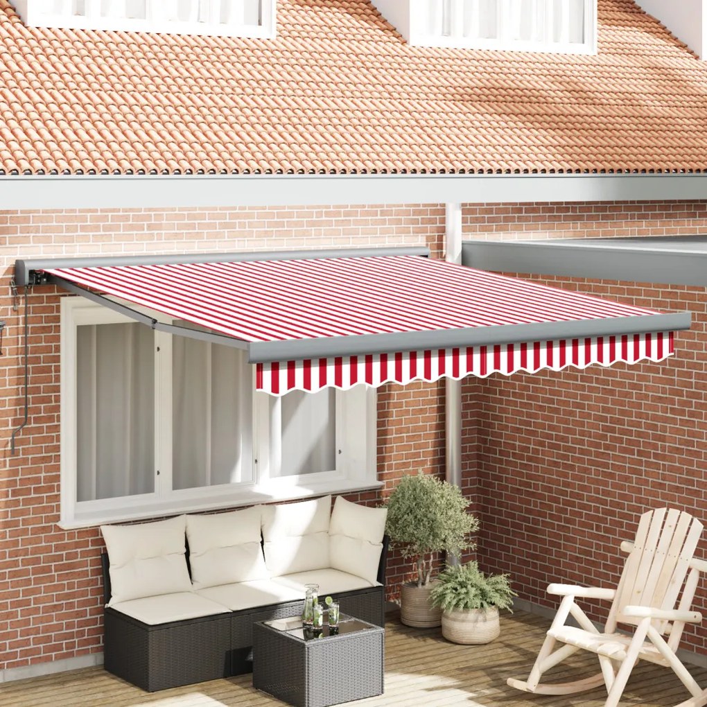 Automatikus behúzható napellenző piros-fehér csíkos 350x250 cm