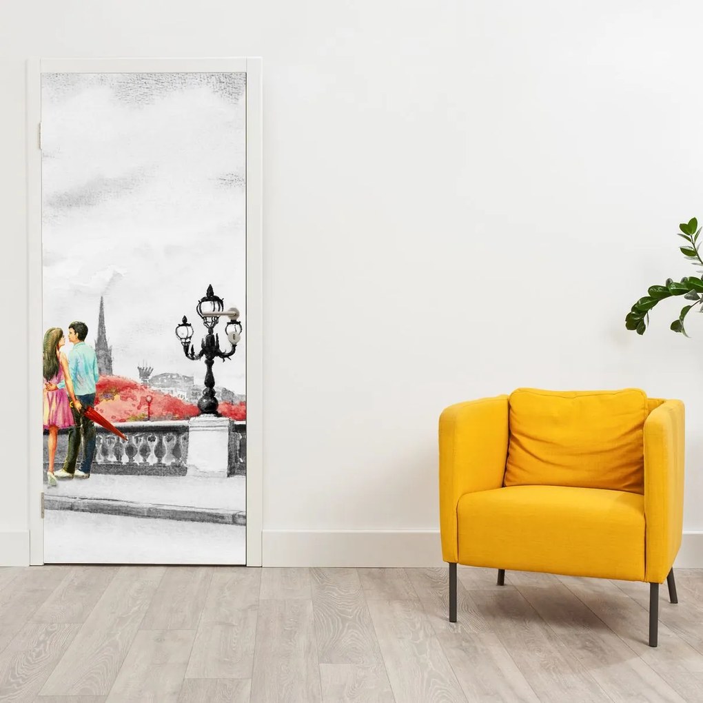 Fotótapéta ajtóra - Szerelmesek Párizsban (95x205cm)