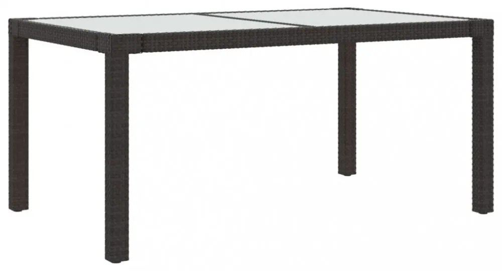 barna polyrattan és edzett üveg kerti asztal 150 x 90 x 75 cm