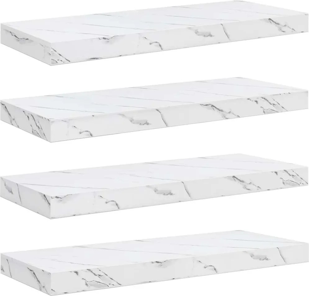 vidaXL Falpolc tárolóval 4 pcs Fehér márvány 50 x 23 x 4 cm Faanyag