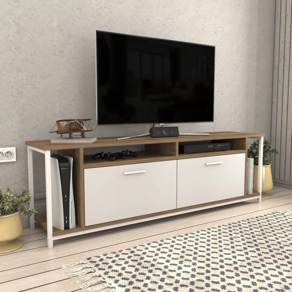 Omar TV-állvány, fehér-dió, 160 cm