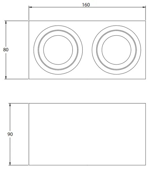 Lámpa Mennyezeti lámpatest AVEIRO DUO BIS, max. 250V, 50/60Hz, 160x80x90mm, IP20, max 20W*2, négyzet, fekete