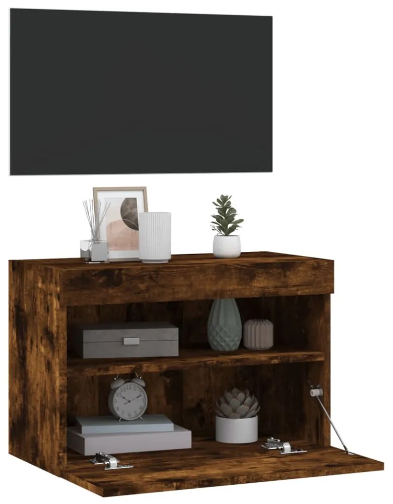 füstös tölgy színű fali TV-szekrény LED-ekkel 60x30x40 cm