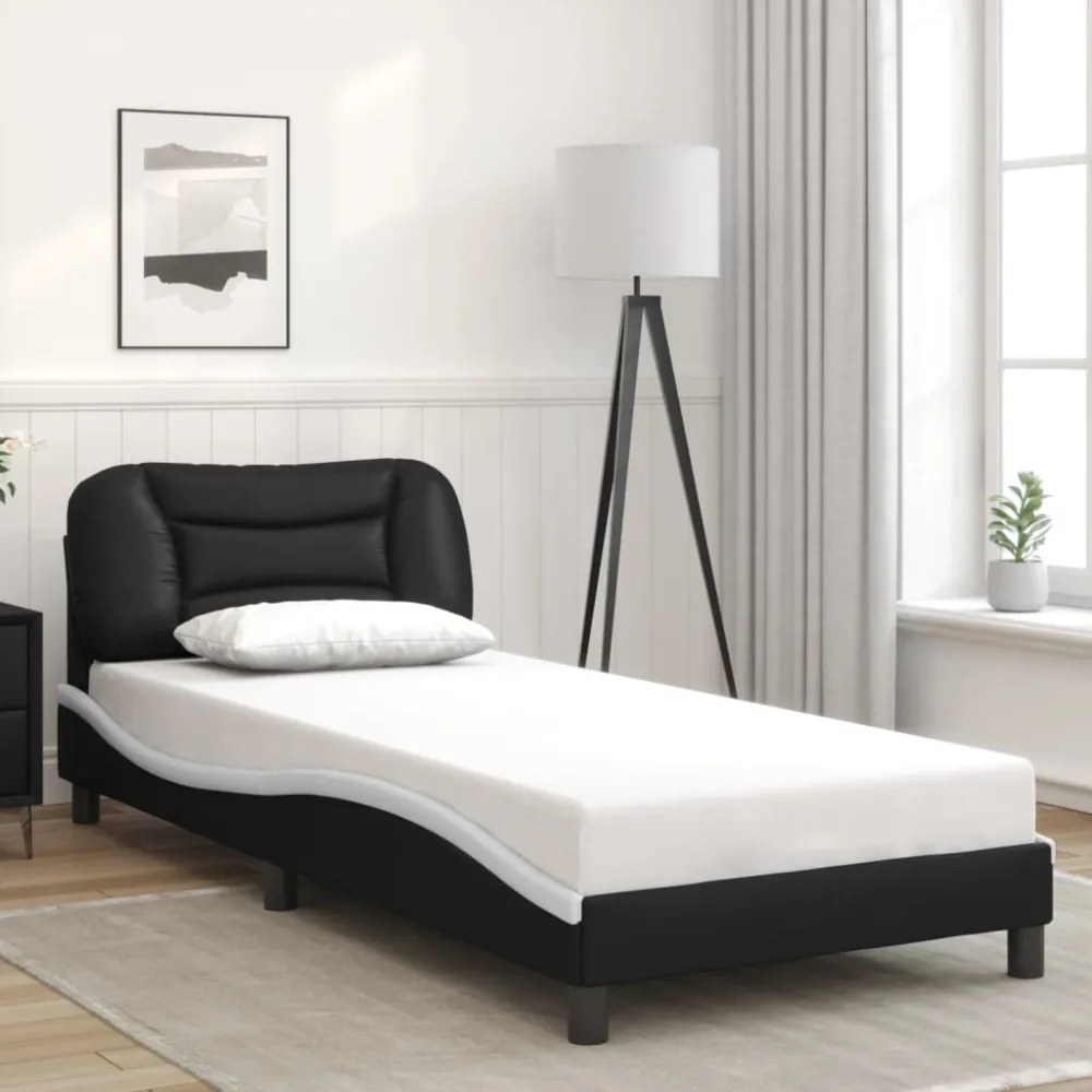 fekete és fehér műbőr ágykeret LED-világítással 80 x 200 cm