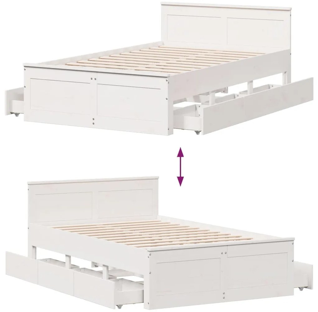 fehér tömör fenyőfa fejtámlás ágykeret matrac nélkül 120x200 cm