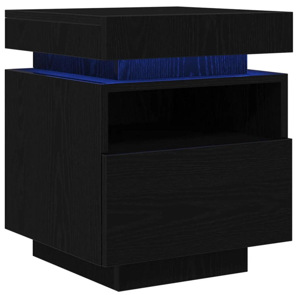 Éjjeli Asztal LED Fényekkel 2 db Fekete Tölgy 40x39x48,5 cm