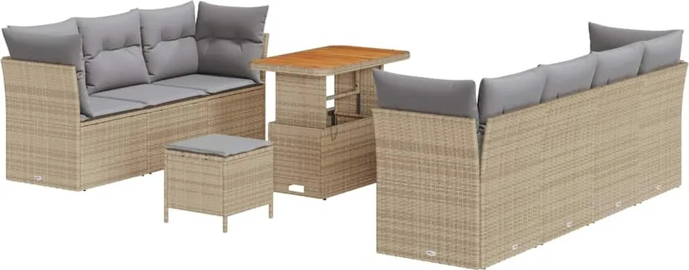 vidaXL Kerti Kanapé Szett 10 pcs Bézs polirattan