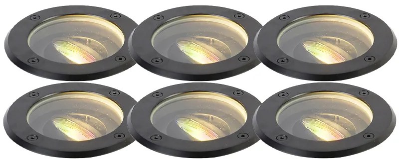 6 darabos készlet okos kültéri talajszpot fekete állítható IP65 LED-del - Delux