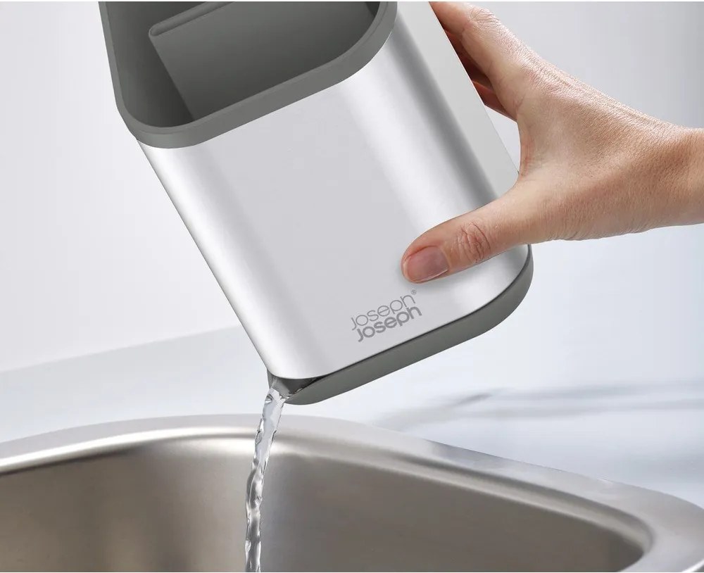 Fényes ezüstszínű rozsdamentes acél edényszárító evőeszközökhöz 11x11,5 cm Duo Steel – Joseph Joseph