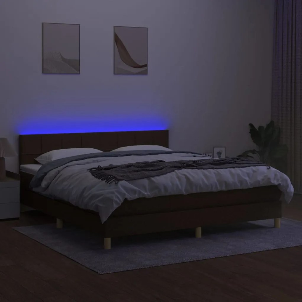 barna szövet rugós és LED-es ágy matraccal 160x200 cm