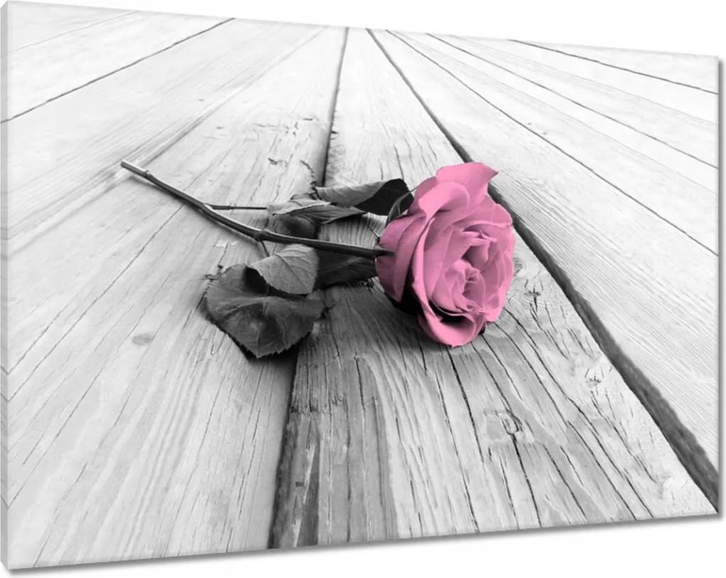 Vászonkép 100x70 Rózsa világos deszkákon