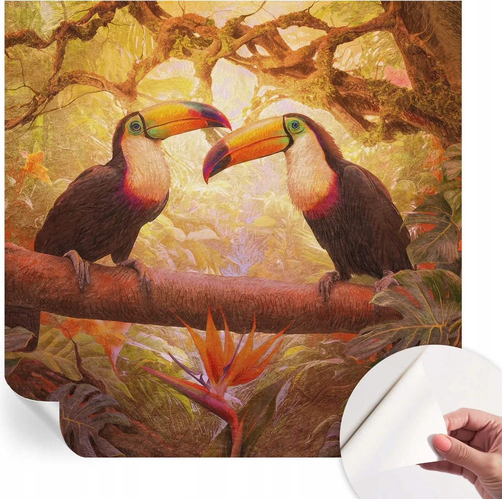 Öntapadós Dekoratív Fotótapéta Hálószobába Színes tukánok 250x250 cm