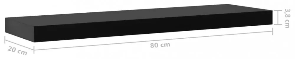 2 darab fekete lebegő fali polc 80 x 20 x 3,8 cm
