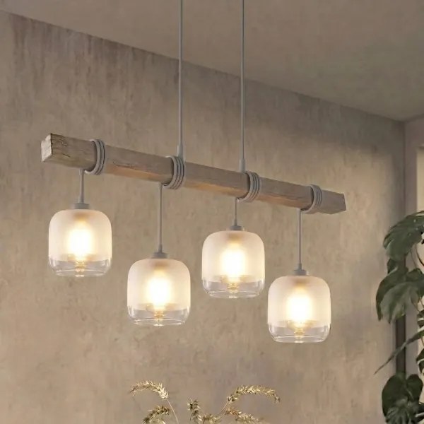 BRILAGI - Kábellel függesztett csillár WOOD GLASS 4xE27/60W/230V fenyő/szürke/fehér
