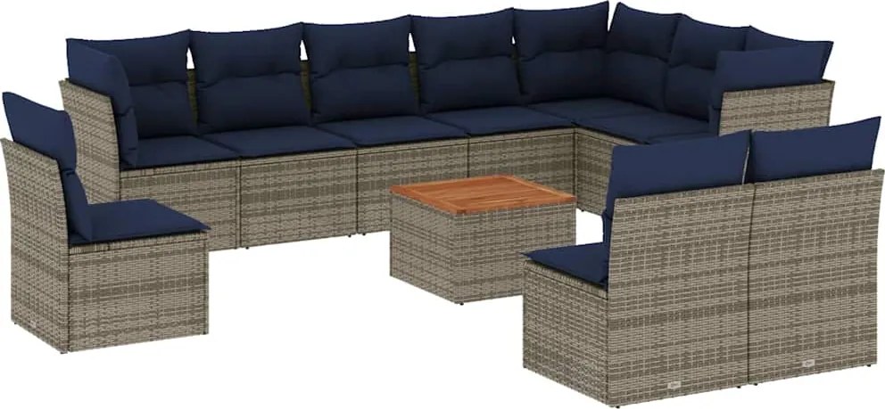 vidaXL 11 részes szürke polyrattan kerti ülőgarnitúra párnákkal
