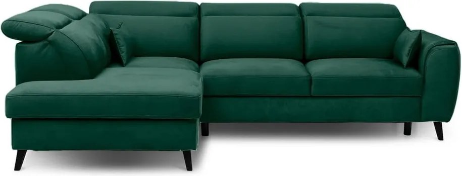 Zöld bársony kinyitható-tárolóhelyes sarokkanapé (bal oldali-L alakú) Noble – ELTAP