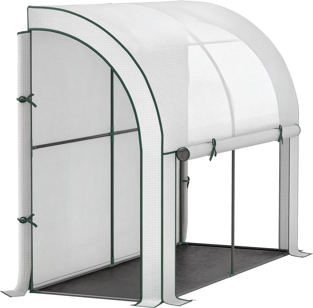Outsunny Üvegház Roll-up Ajtóval, Téli Ellenálló Fólia Üvegház Acélból 200x80x157cm Fehér | Aosom