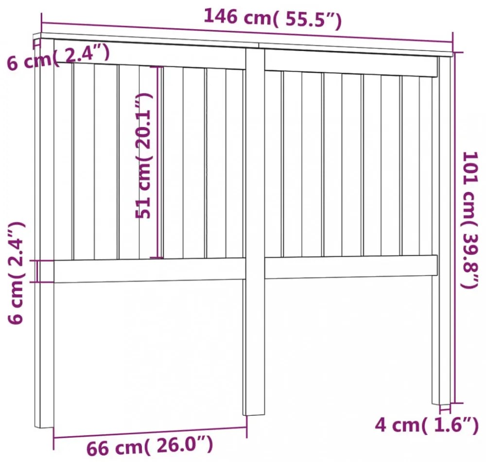 fekete tömör fenyőfa ágyfejtámla 146 x 6 x 101 cm
