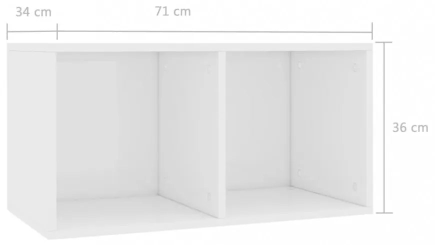 magasfényű fehér szerelt fa lemeztároló doboz 71 x 34 x 36 cm