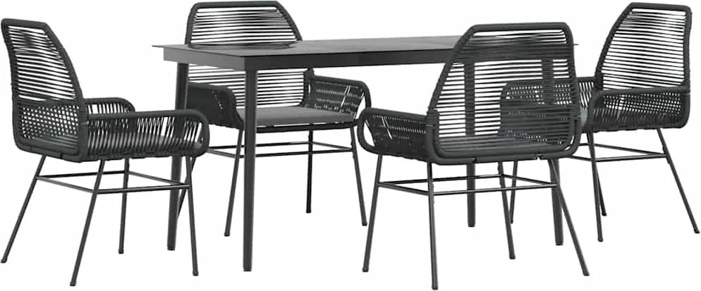 vidaXL 5 részes fekete polyrattan üveg kerti étkezőgarnitúra párnákkal