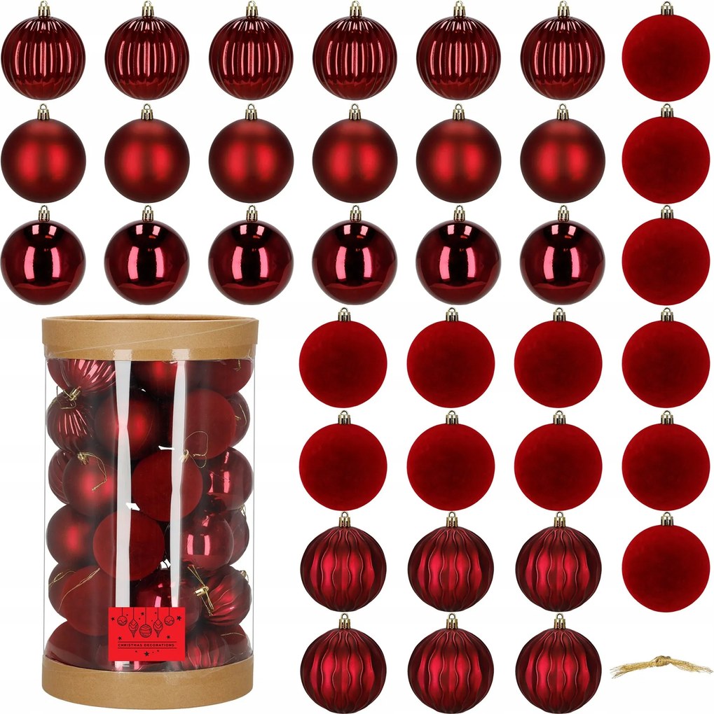 Karácsonyfadísz 36x Bordó Velúr Karácsonyfa Törhetetlen Karácsonyi Díszek