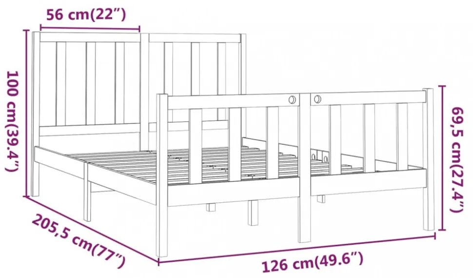 tömör fenyőfa ágykeret ágy matrac nélkül 120 x 200 cm