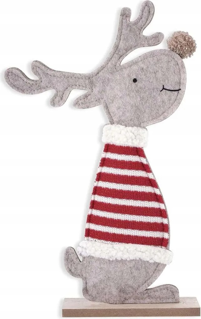 Karácsonyi dekoráció szarvas alakú filcből fa állványon 34,5x15cm