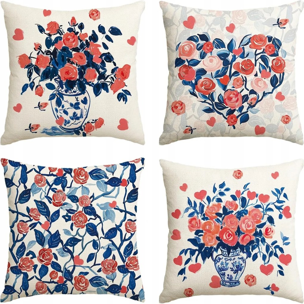 Párnahuzat 45 x 45cm Valentin nap Szív Love 4 db-os szett