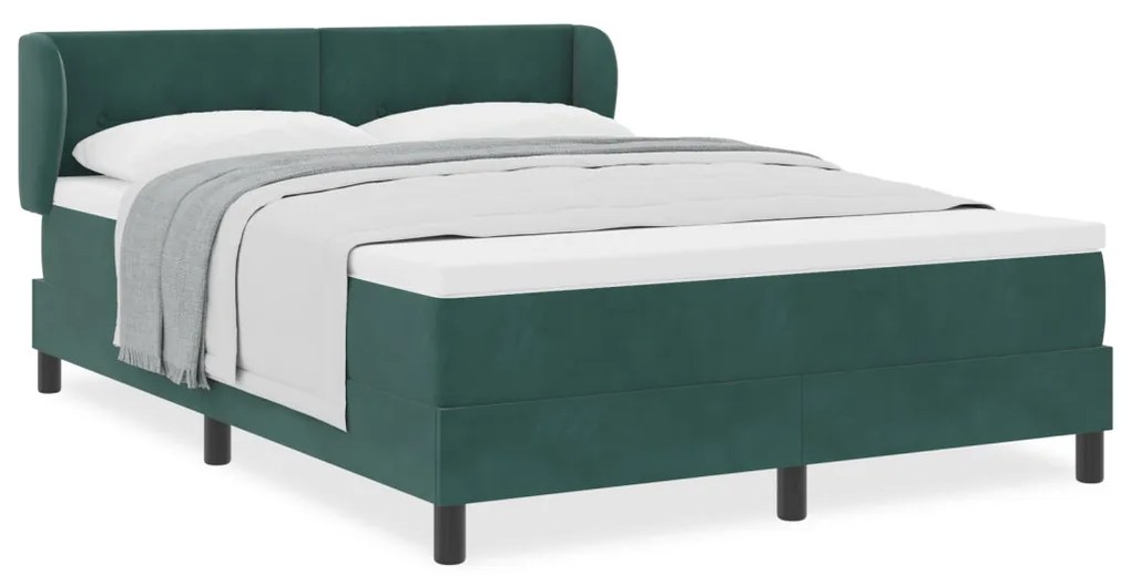 Boxspring Ágy Matraccal Sötét Zöld 140x190 cm Bársony