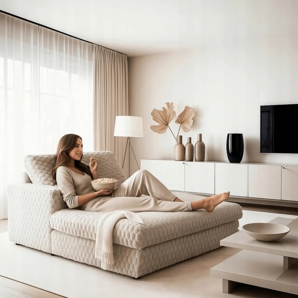 Fotel Wypoczynkowy KOBEL Beżowy Pluszowy