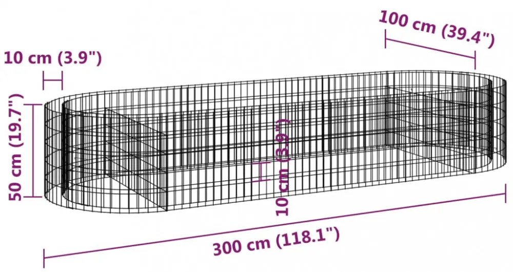 horganyzott vas gabion magaságyás 300x100x50 cm