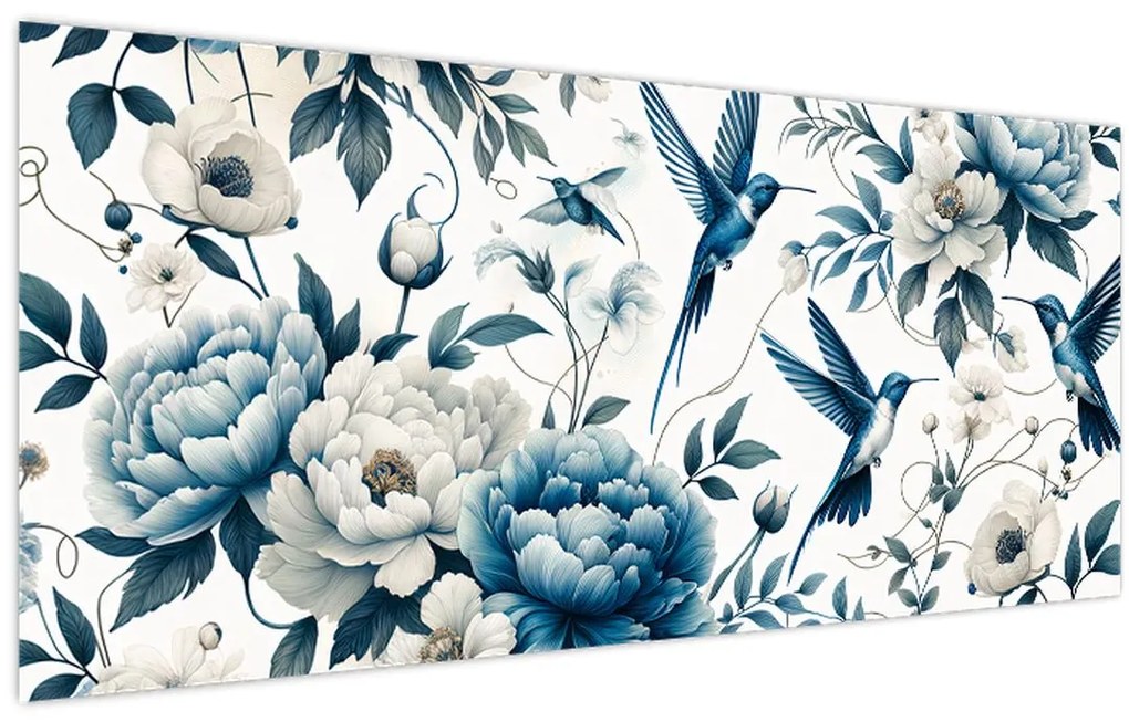 Kép - Kolibrikok virágokkal (120x50 cm)