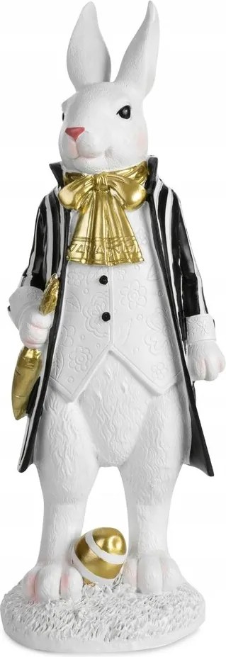 Húsvéti nyuszi figura 13X11X36 cm fehér álló, fekete kiegészítőkkel