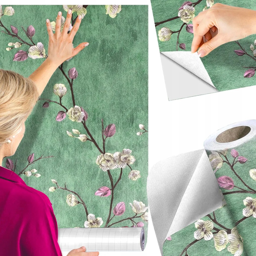 Öntapadós Tapéta Zöld Virágok 10 Db 45 CM