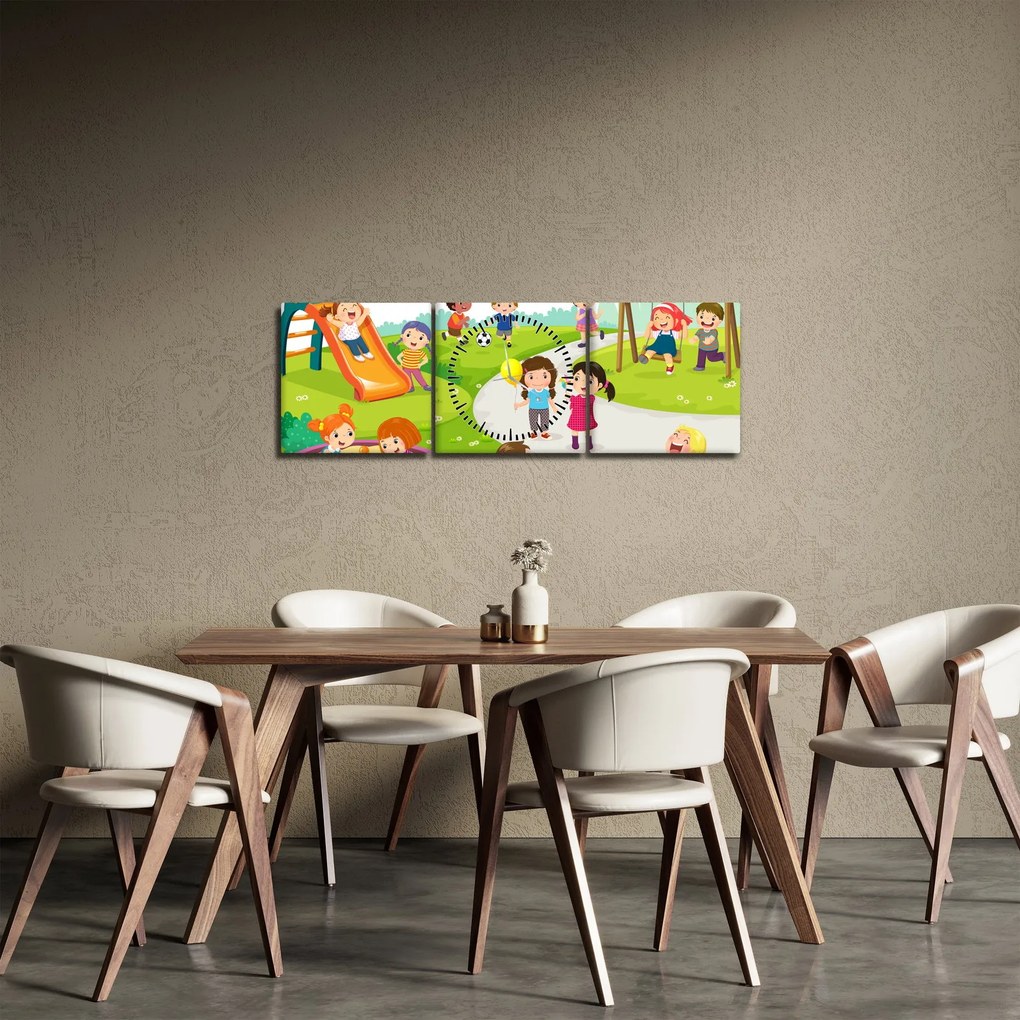 Kép a gyermekek szórakozásáról a homokozóban (órával) (90x30 cm)
