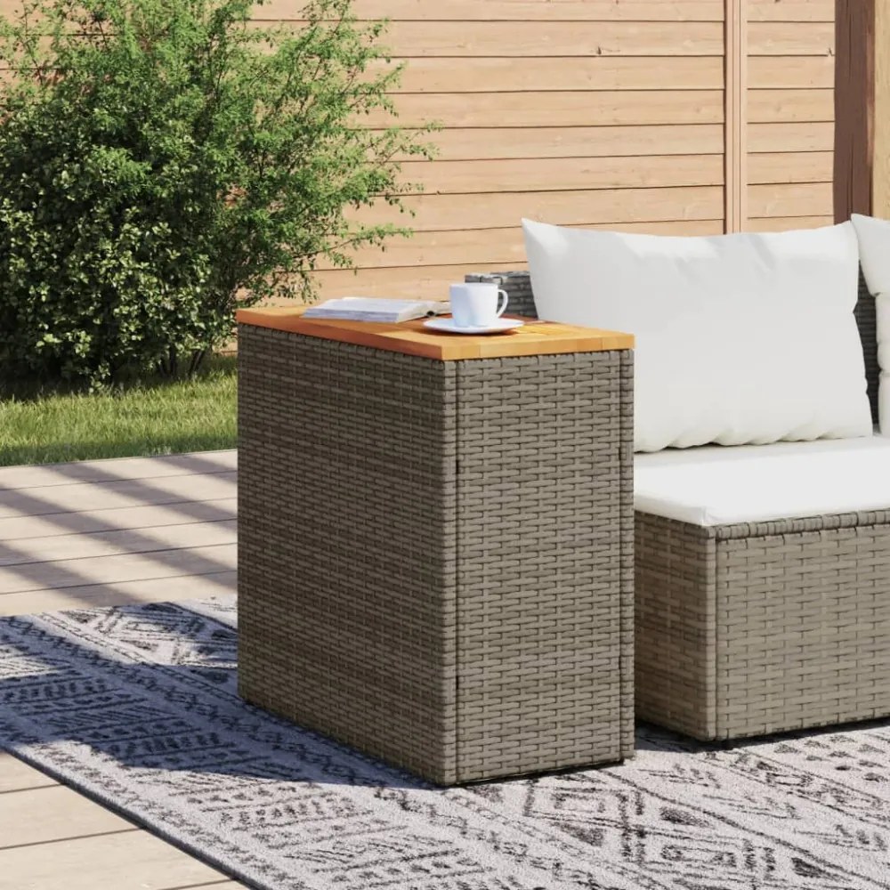 szürke polyrattan falapos kerti kisasztal 58 x 27,5 x 55 cm